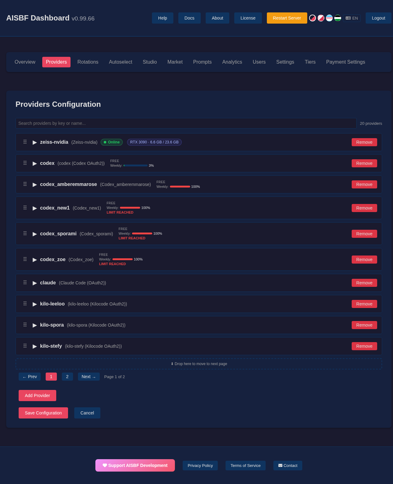 AISBF providers dashboard for adding OpenAI-compatible endpoints.