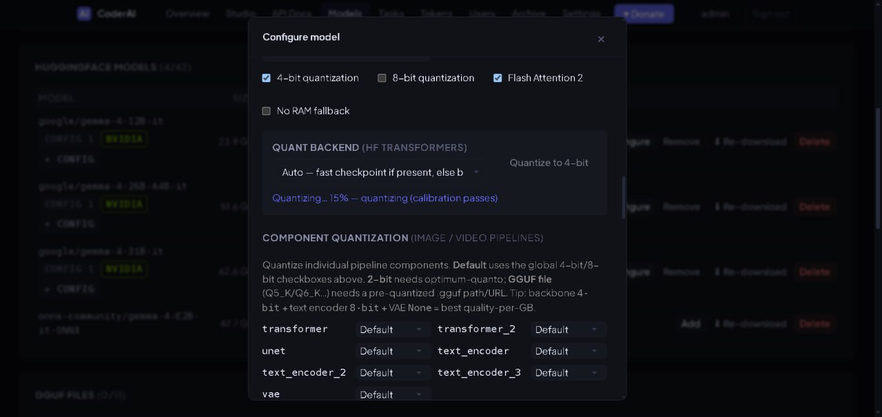 CoderAI model configuration screenshot